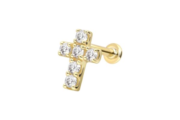 14 Karat Gold Labret mit Innengewinde MOISSANIT-KREUZ