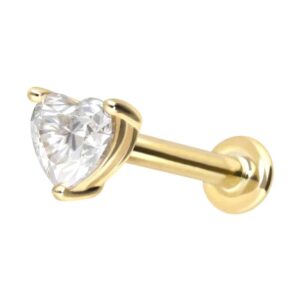 14 Karat Gold Labret mit Push Fit MOISSANIT-HERZ
