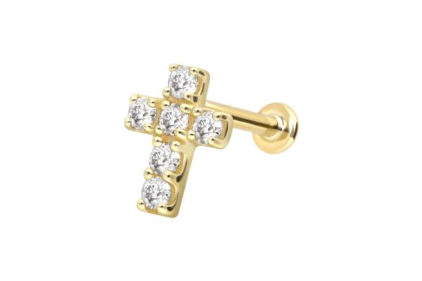 14 Karat Gold Labret mit Push Fit MOISSANIT-KREUZ