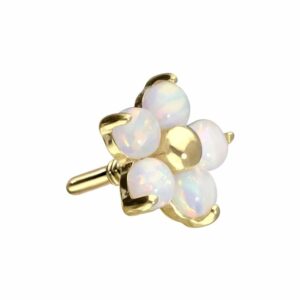 14 Karat Gold Schraubaufsatz mit Außengewinde BLUME + 5 SYNTHETISCHE OPALE