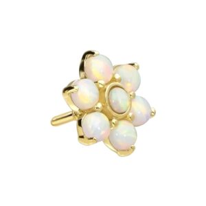 14 Karat Gold Schraubaufsatz mit Außengewinde BLUME + 7 SYNTHETISCHE OPALE