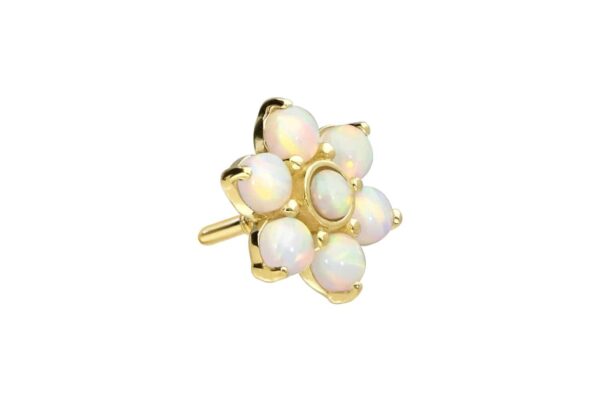 14 Karat Gold Schraubaufsatz mit Außengewinde BLUME + 7 SYNTHETISCHE OPALE