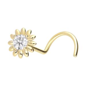 14/18 Karat Gold Nasenstecker Spirale MOISSANIT + BLUME