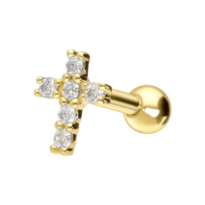 14/18 Karat Gold Ohrpiercing MOISSANIT-KREUZ