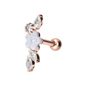 Chirurgenstahl Ohrpiercing BLUME + KRISTALLBLÄTTER