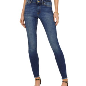 Only Damen Jeans ONLBLUSH MID SK ANK RAW DNM REA194 - Skinny Fit - Blau - Medium Blue Denim