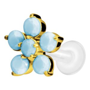 PTFE Labret mit Innengewinde + Titan-Aufsatz BLUME + SYNTHETISCHE TÜRKISE