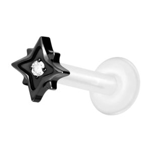 PTFE Labret mit Innengewinde + Titan-Aufsatz STERN + KRISTALL