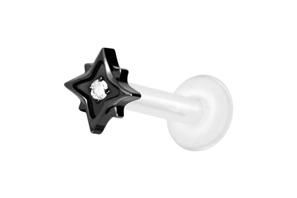 PTFE Labret mit Innengewinde + Titan-Aufsatz STERN + KRISTALL