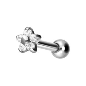 Titan Ohrpiercing mit Innengewinde BLUME MIT 5 KRISTALLEN