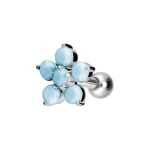 Titan Ohrpiercing mit Innengewinde BLUME + SYNTHETISCHE TÜRKISE