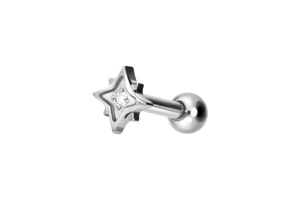 Titan Ohrpiercing mit Innengewinde STERN + KRISTALL