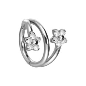 Titan Segmentring Clicker 3 RINGE + 2 BLUMEN MIT 5 KRISTALLEN