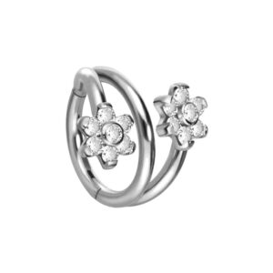Titan Segmentring Clicker 3 RINGE + 2 BLUMEN MIT 7 KRISTALLEN