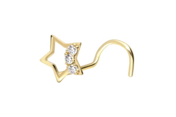 14/18 Karat Gold Nasenstecker Spirale STERN + 3 MOISSANITE