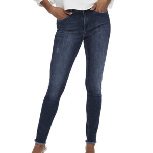 Only Damen Jeans ONLBLUSH LIFE MID SK ANK RAW REA811 - Skinny Fit - Blau - Dark Blue Denim