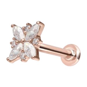 14 Karat Gold Labret mit Innengewinde MOISSANIT-BLUME