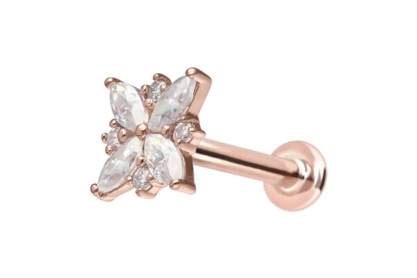 14 Karat Gold Labret mit Innengewinde MOISSANIT-BLUME