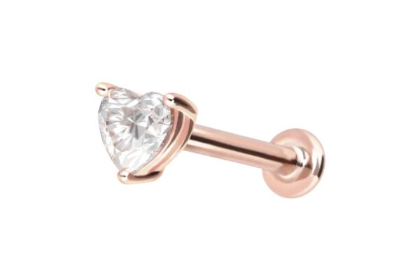 14 Karat Gold Labret mit Innengewinde MOISSANIT-HERZ
