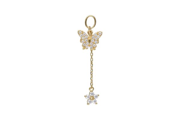18 Karat Gold Anhänger für Clicker MOISSANIT-SCHMETTERLING + MOISSANIT-BLUME