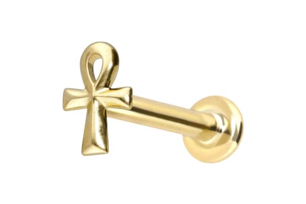 14 Karat Gold Labret mit Innengewinde ÄGYPTISCHES KREUZ