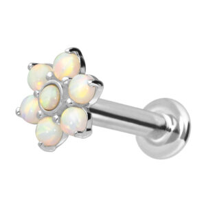 14 Karat Gold Labret mit Innengewinde BLUME + 7 SYNHETISCHE OPALE