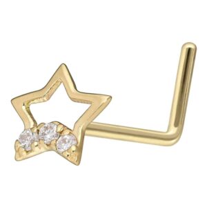 14/18 Karat Gold Nasenstecker L-Form 3 MOISSANITE + STERN