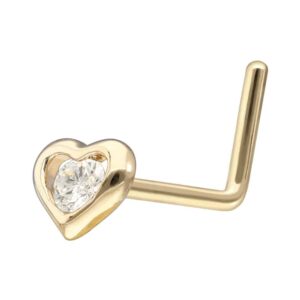 14/18 Karat Gold Nasenstecker L-Form MOISSANIT + HERZ