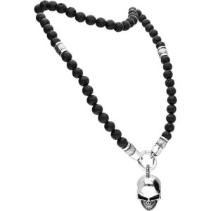 SET Lavastein Kugelkette + Chirurgenstahl Kettenanhänger TOTENKOPF