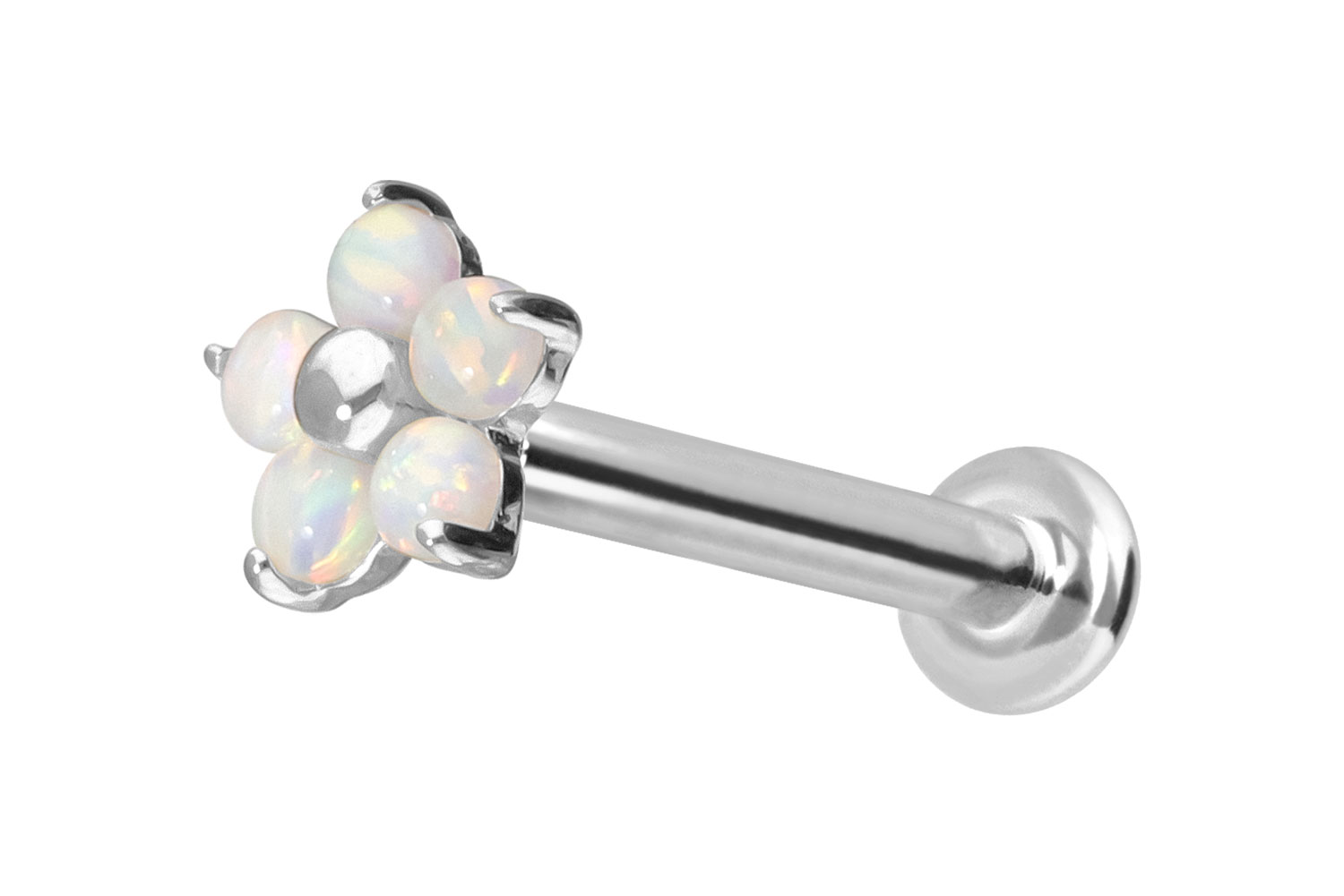 14 Karat Gold Labret mit Innengewinde BLUME + 5 SYNTHETISCHE OPALE