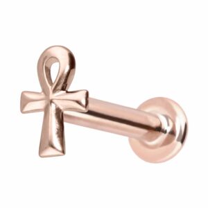 14 Karat Gold Labret mit Push Fit ÄGYPTISCHES KREUZ