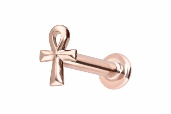 14 Karat Gold Labret mit Push Fit ÄGYPTISCHES KREUZ