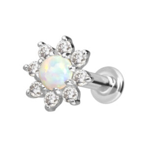 14 Karat Gold Labret mit Push Fit BLUME + SYNTHETISCHER OPAL