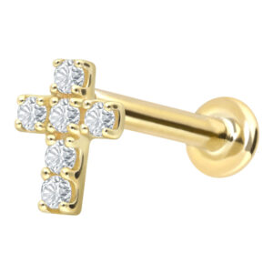 18 Karat Gold Labret mit Innengewinde DIAMANT-KREUZ