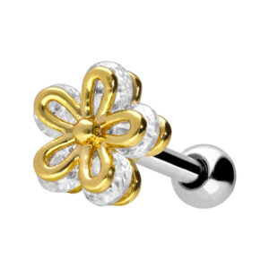 Chirurgenstahl Ohrpiercing mit Brass-Design BLUME + KRISTALL ++SALE++
