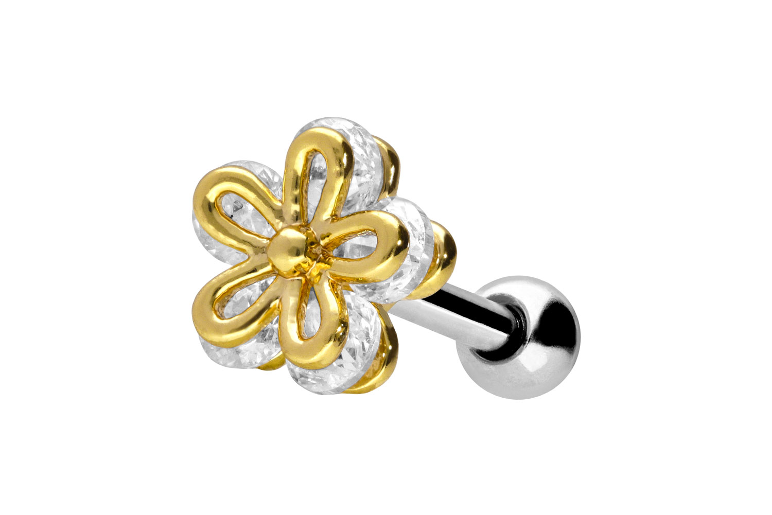 Chirurgenstahl Ohrpiercing mit Brass-Design BLUME + KRISTALL ++SALE++