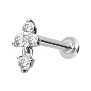 14 Karat Gold Labret mit Innengewinde MOISSANIT-BLUME + MOISSANIT