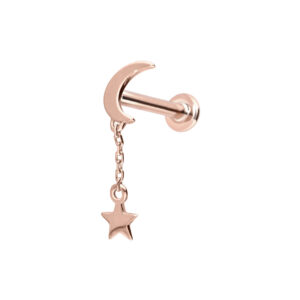 14 Karat Gold Labret mit Innengewinde MOND + STERN