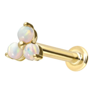 14 Karat Gold Labret mit Push Fit BLUME + 3 SYNTHETISCHE OPALE