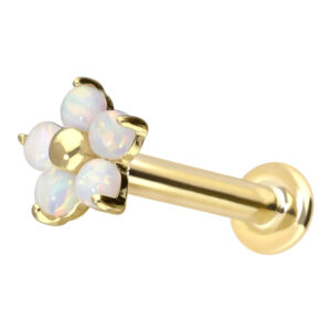 14 Karat Gold Labret mit Push Fit BLUME + 5 SYNTHETISCHE OPALE