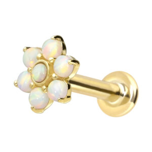 14 Karat Gold Labret mit Push Fit BLUME + 7 SYNTHETISCHE OPALE