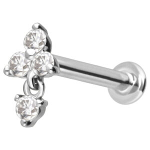 14 Karat Gold Labret mit Push Fit MOISSANIT-BLUME + MOISSANIT