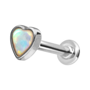 14 Karat Gold Labret mit Push Fit SYNTHETISCHES OPAL-HERZ