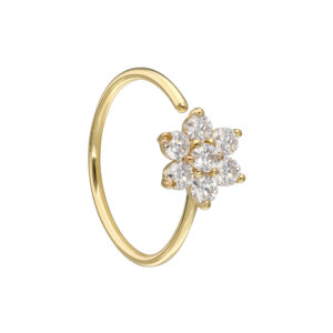 14 Karat Gold Nasenring MOISSANIT-BLUME - biegbar