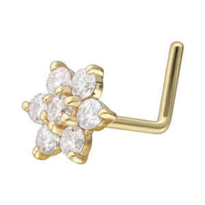 14/18 Karat Gold Nasenstecker L-Form MOISSANIT-BLUME
