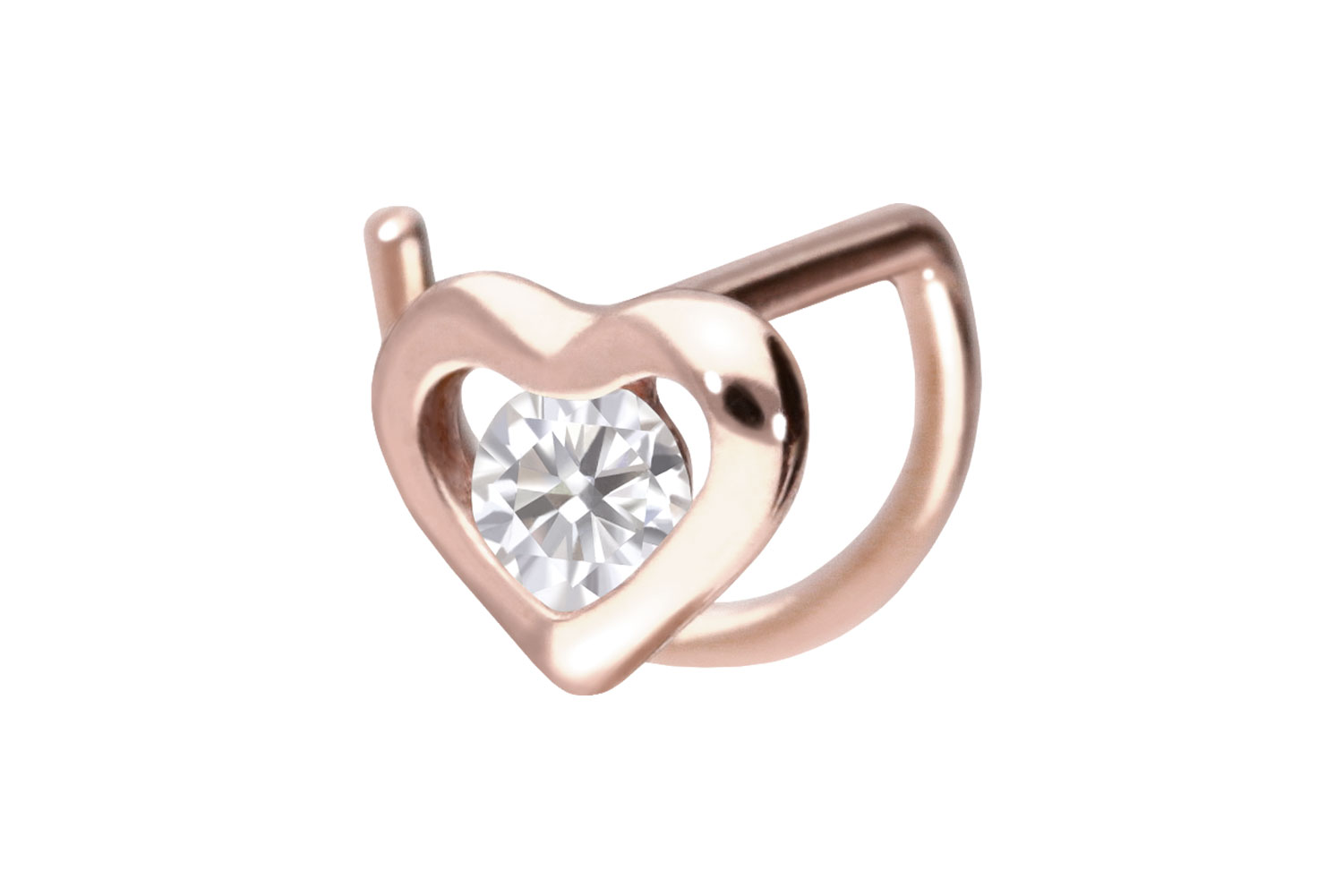 14/18 Karat Gold Nasenstecker Spirale MOISSANIT + HERZ