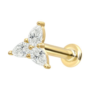 18 Karat Gold Labret mit Innengewinde DIAMANT-BLUME