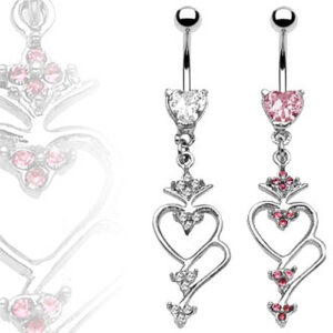 Bauchnabelpiercing mit geschwungenem Zirkonia Herz Anhänger Heart
