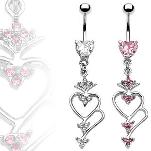 Bauchnabelpiercing mit geschwungenem Zirkonia Herz Anhänger Heart