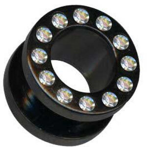 Flesh Tunnel im Black-Style mit Strass Steinen.